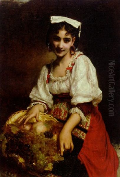 An Italian Beauty Oil Painting by Etienne Adolph Piot