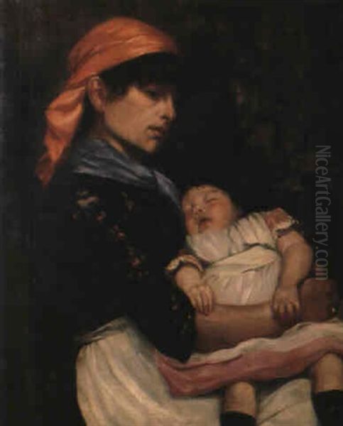 Mother And Child by Etienne Adolph Piot