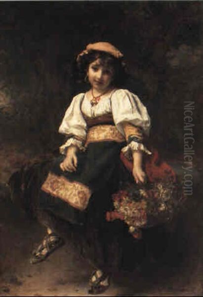 Flower Seller Oil Painting by Etienne Adolph Piot