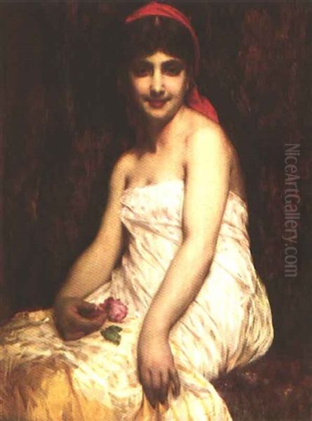 La Jeune Femme A La Rose Oil Painting by Etienne Adolph Piot