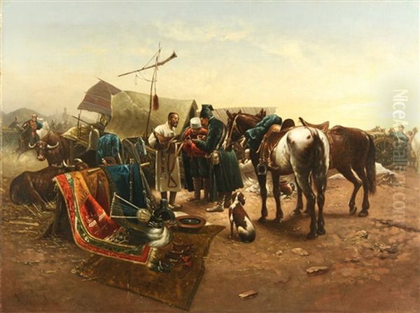 Caravan, After Jozef Von Brandt's Jarmark V Balcie Oil Painting by Antoni Piotrowski