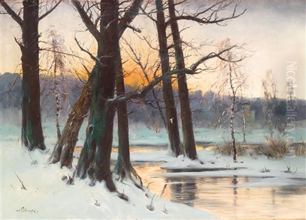 Winter Landscape Oil Painting by Korwin Mieczysiaw Piotrowski