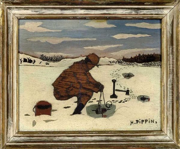 Fishing Through Ice Oil Painting by Horace Pippin