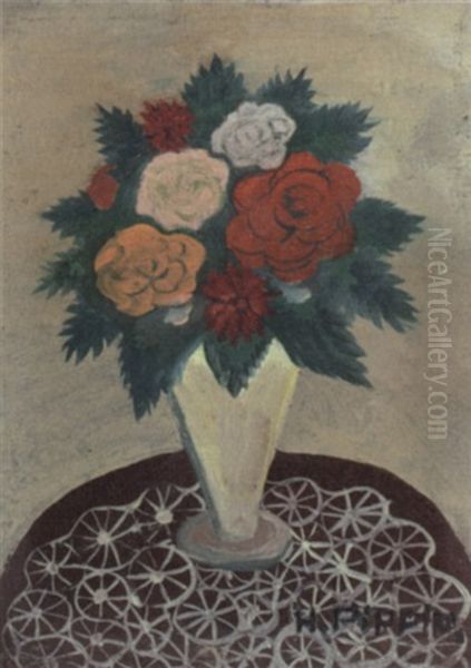 Still Life With Flowers In A Vase Oil Painting by Horace Pippin