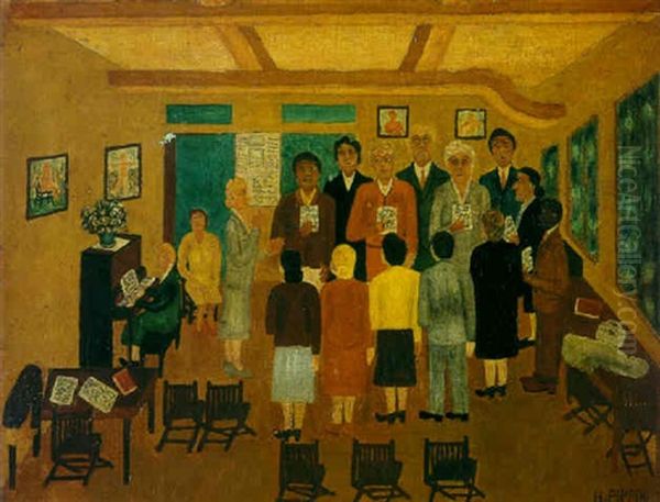 Choir Practice Oil Painting by Horace Pippin