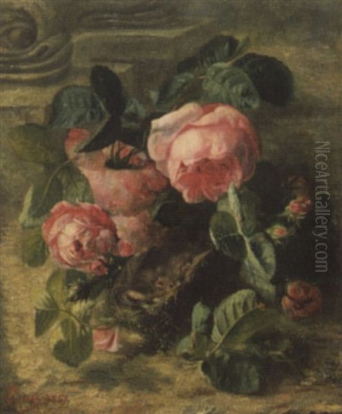 Vogelnest Zwischen Rosa Rosen Oil Painting by Pierre Piquet