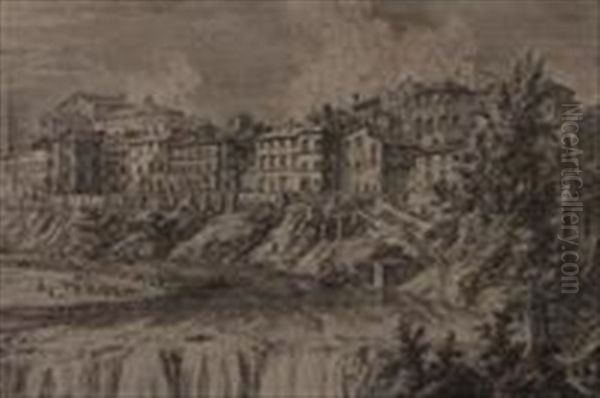 Two Views Of Tivoli Oil Painting by Giovanni Battista Piranesi