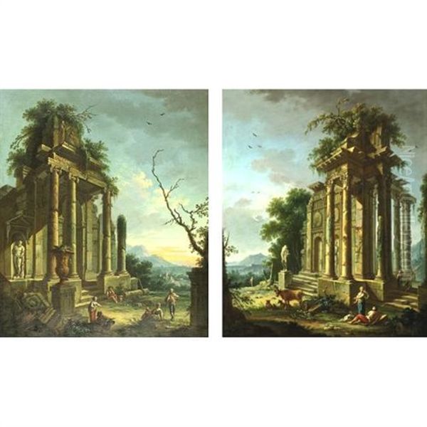 Architectural Capriccios (pair) Oil Painting by Giovanni Battista Piranesi