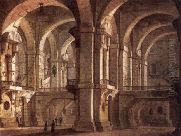 A Capriccio Of A Prison Interior Oil Painting by Giovanni Battista Piranesi