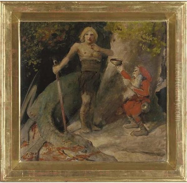 Siegfried With Mime And The Death Of Fafner The Dragon Oil Painting by Emil Pirchan the Elder