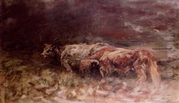 Highland Cattle Oil Painting by Sir George Pirie