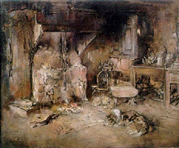 A Highland Interior Oil Painting by Sir George Pirie