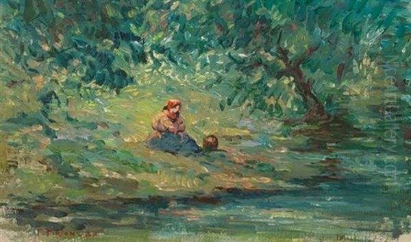 Le Repos De La Femme Pres De L'etang Oil Painting by Frederic Pirion