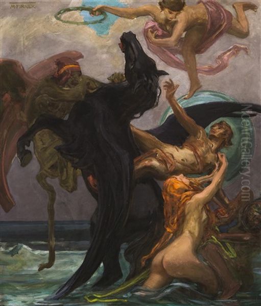 Perseus And Andromeda Oil Painting by Maximilian Pirner