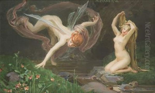 Fairies By The Creek Oil Painting by Maximilian Pirner