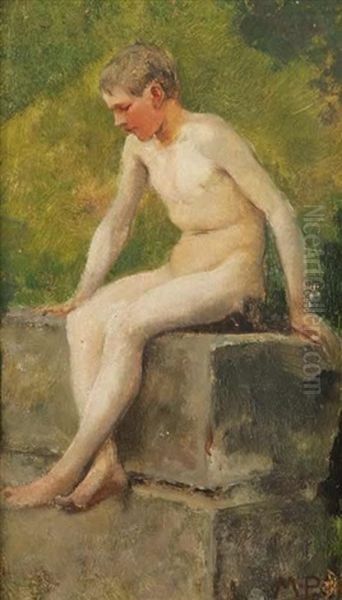 Nude Boy (study) Oil Painting by Maximilian Pirner