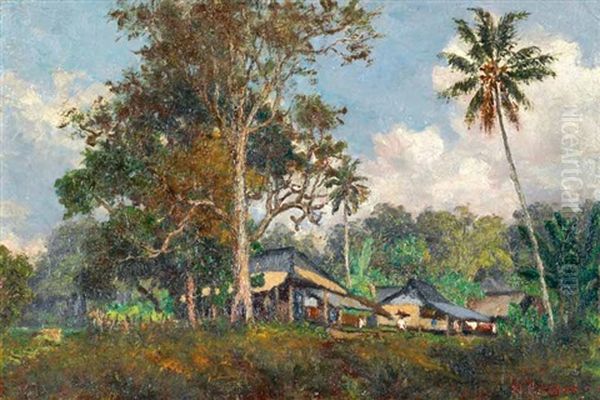 View Of A Javanese Kampong Oil Painting by Mas Pirngadie