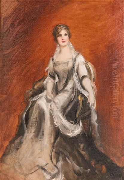 Noble Lady With Fan Oil Painting by Adolf Pirsch