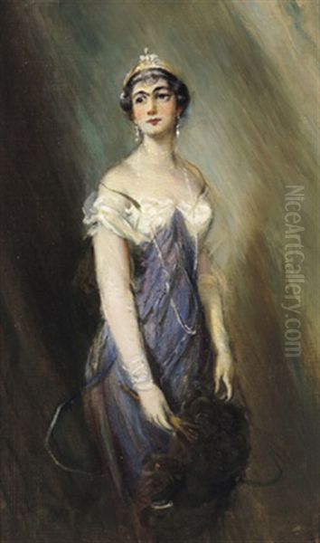 Bildnis Einer Dame Mit Federfacher Oil Painting by Adolf Pirsch