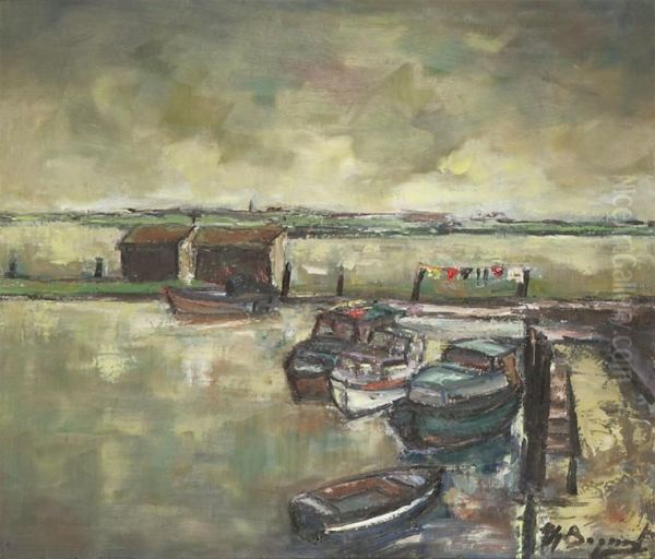 Boats At The Docks Oil Painting by Theo Bogaert