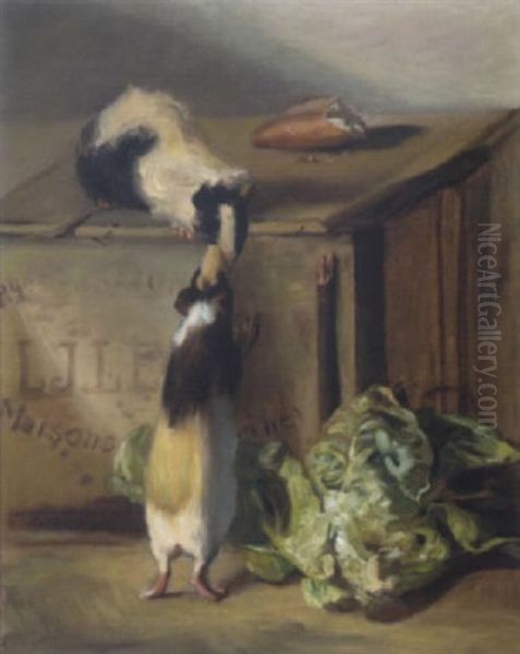 Geschaftige Meerschweinchen Oil Painting by Adolf Pirsch