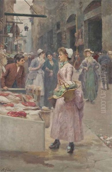 The Fish Stall Oil Painting by Alberto Pisa