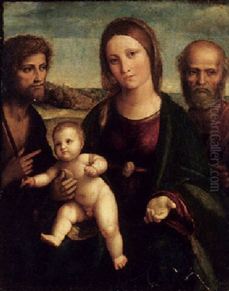 The Holy Family With Saint John The Baptist In A Landscape Oil Painting by Nicola Pisano