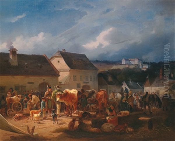 Markttag Oil Painting by Carl Pischinger