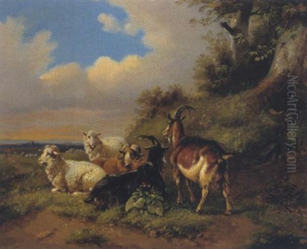 Ziegen Vor Einer Weiten Landschaft Oil Painting by Carl Pischinger