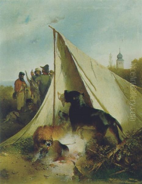 Streitbare Hunde Oil Painting by Carl Pischinger