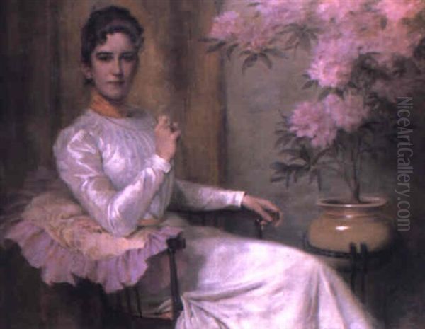 Portrait Of An Elegant Woman Seated In An Interior Oil Painting by Marie Pischon