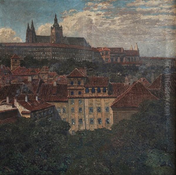 View Of Prague Castle Oil Painting by Joseph Pisecky