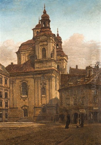 St. Nicholas Cathedral From Platnerska Ulice Oil Painting by Joseph Pisecky