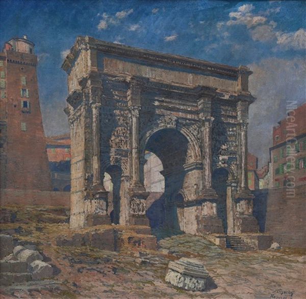 Septimius Severus Triumphal Arch In Rome Oil Painting by Joseph Pisecky