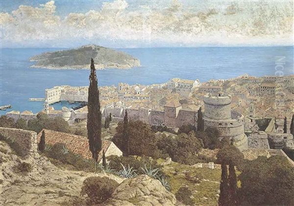 The Old Town, Dubrovnik, Overlooking The Island Of Lokrum, Croatia Oil Painting by Joseph Pisecky