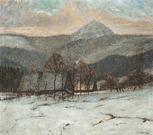 Blick Auf Den Donnersberg (milesovka) Oil Painting by Joseph Pisecky