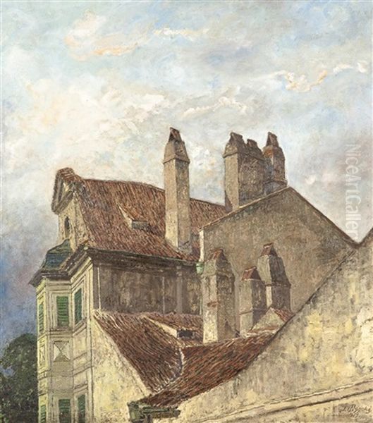 Haus Zur Goldenen Rebe In Der Neuen Welt (d.i., Dem Prager Viertel Novy Svet) Oil Painting by Joseph Pisecky