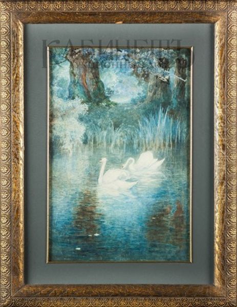 Swans Oil Painting by Aleksei Aleksandrovich Pisemsky