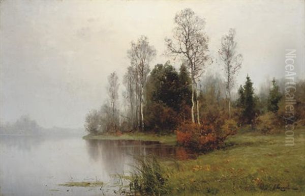 An Autumn Landscape With A Lake Oil Painting by Aleksei Aleksandrovich Pisemsky