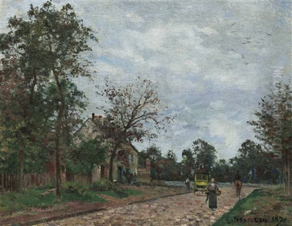 Le Relais De Poste Sur La Route De Versailles, Louveciennes Oil Painting by Camille Pissarro