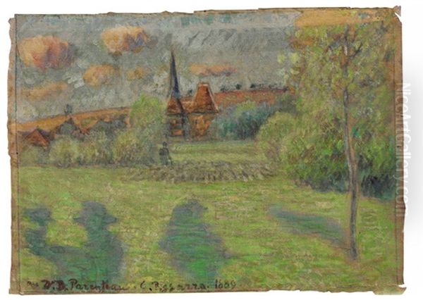 Berger Et Eglise D'eragny Oil Painting by Camille Pissarro