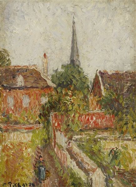 La Maison De La Sourde Et Le Clocher D'eragny Oil Painting by Camille Pissarro