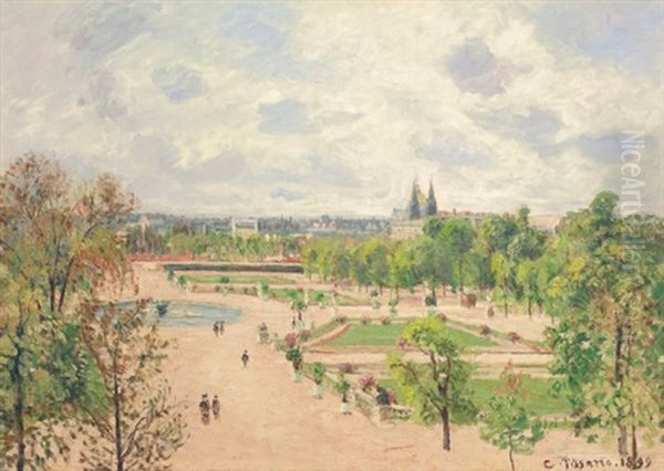 Le Jardin Des Tuileries, Matinee De Printemps Oil Painting by Camille Pissarro