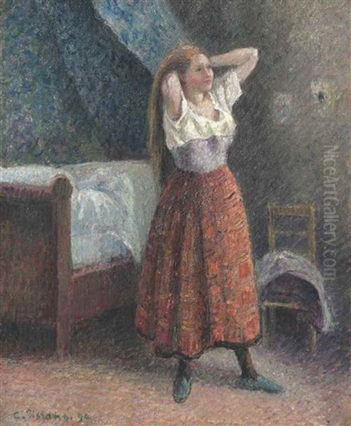 Femme Se Coiffant Oil Painting by Camille Pissarro