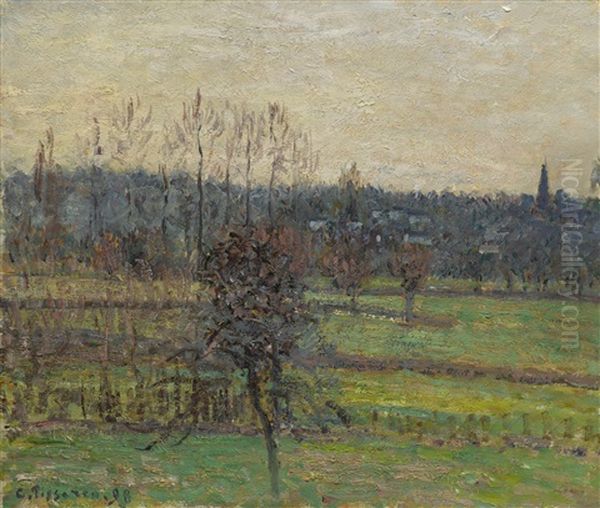 Vue De Bazincourt En Hiver Oil Painting by Camille Pissarro