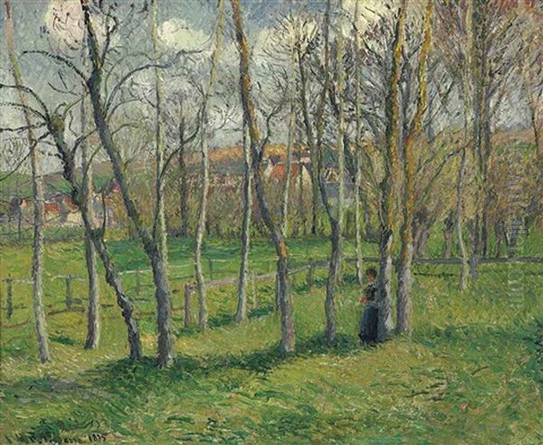 Prairie De Bazincourt Oil Painting by Camille Pissarro