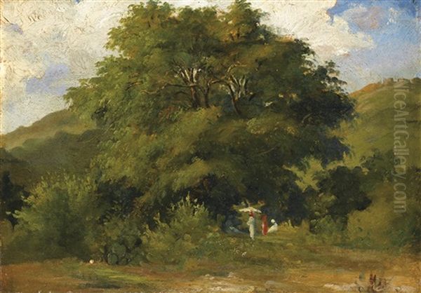 Paysage Avec Femmes Sous Un Grand Arbre, Saint-thomas (antilles) Oil Painting by Camille Pissarro