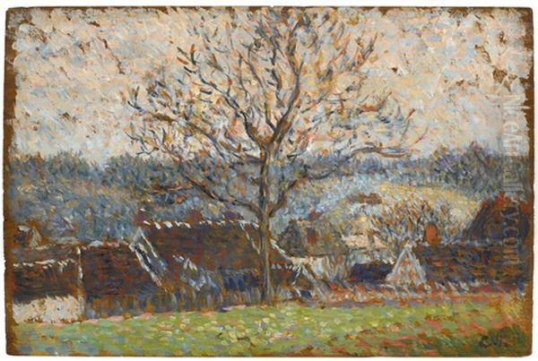 Paysage Avec Maisons, Environs D'eragny Oil Painting by Camille Pissarro