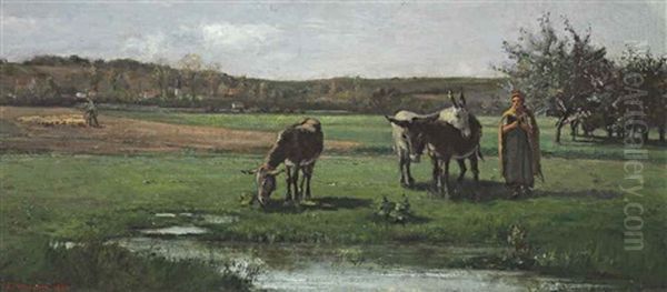 Anes Au Paturage Oil Painting by Camille Pissarro