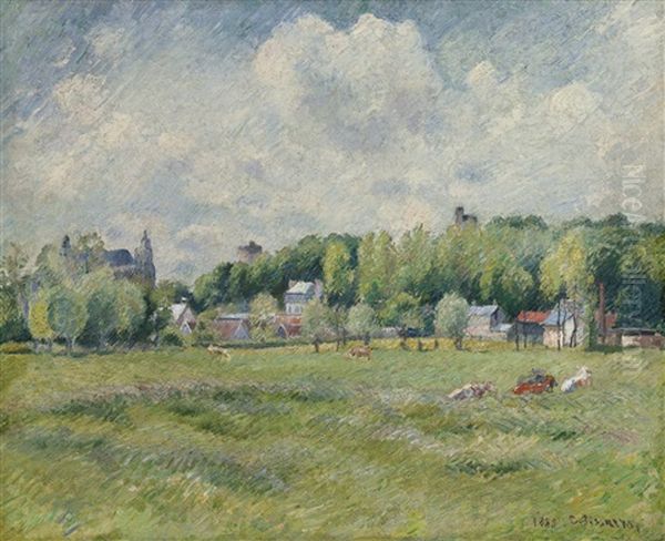 Prairies A Gisors Oil Painting by Camille Pissarro